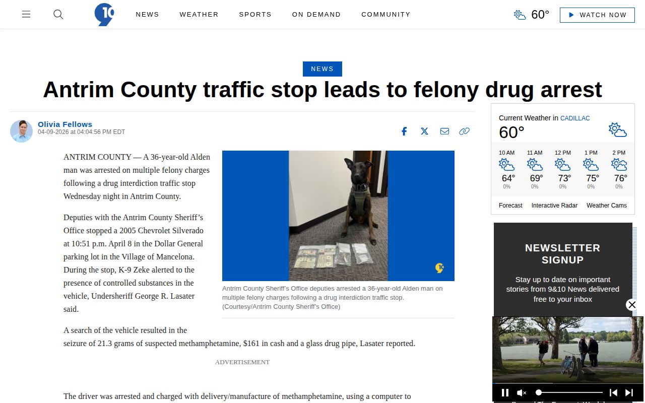 Antrim County crime news report about an arrest event